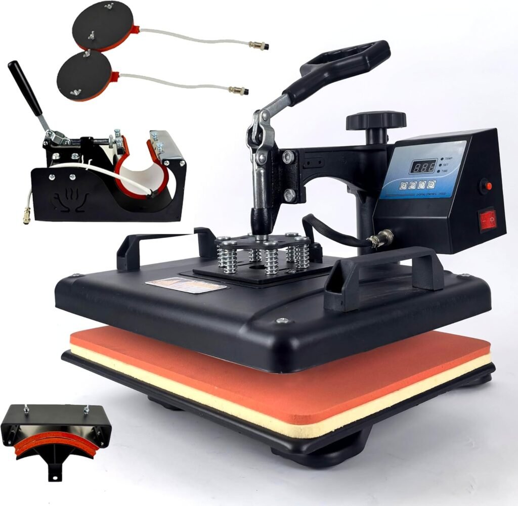 Heat Press Machine 5 in 1,12×15 inch Swing Away Heat Press for Sublimation, T Shirt Pressing Machine Multifunction, Heat Press Transfer Machine Combo for T-Shirt Hat Cap Mug Plate Cap