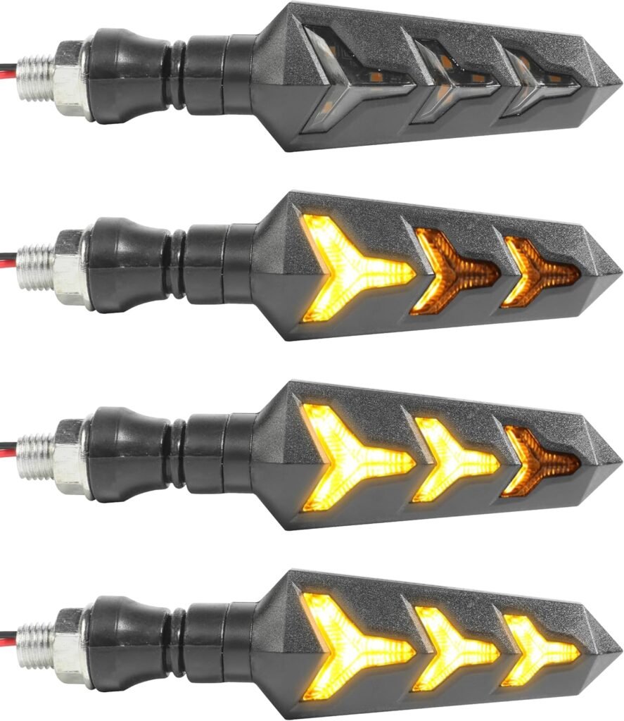 RACOONA 4PCS Motorcycle Turn Signals,Motorcycle Blinkers,Car Accessories Motorcycle Indicators Flowing Turn Signal Lights,Y Shape 12V 12 LED Bulbs Daytime Running Lights for Motorbike Scooter Off Road