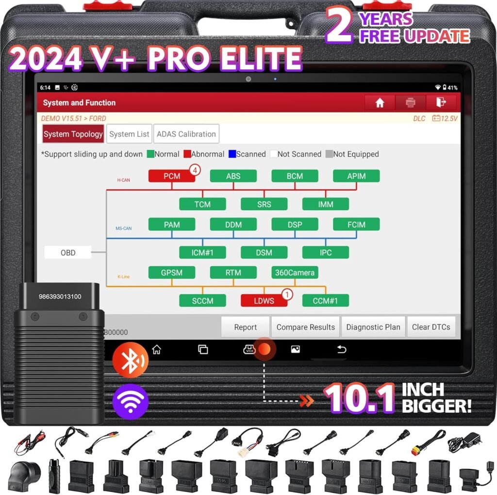 LAUNCH X431 V+ PRO 2024 Elite Bluetooth Scan Tool, OEM Topology Mapping, Work on HD Trucks, 41+ Services&Online Coding, 10.1 Inch Bigger Car Scanner, Global Ver., 2-Year Free Update, AutoAuth FCA SGW