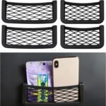 4 PCS Car Pocket Phone Net, Elastic Storage Net Pocket with ABS Plastic Frame, Adhesive Seat Side Back Nylon Mesh Net Phone Purse Holder Pocket Organizer, Car Accessories