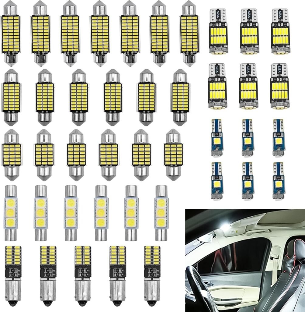 42 PCS Interior Car LED Dome Light Kit, Trunk Door Courtesy License Plate Light, white Super Bright White Dome Map Tail Cab Lights Bulb Kit Set, Car Dome Map Dash Door Trunk Indicator Light