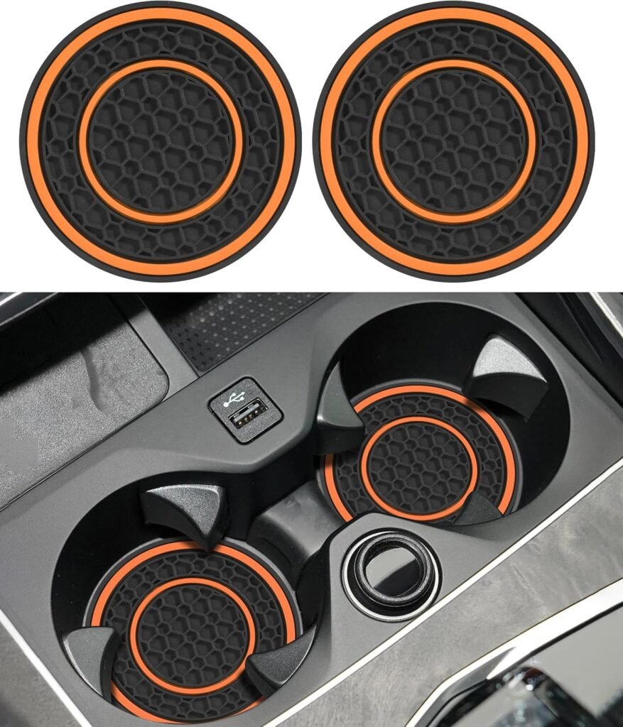 2PCS Car Coasters,Car Cup Coasters,Car Coasters for Cup Holders,Car Accessories Cup Holder Coasters,2.75 Inch No-Slip Anti Dust Mats Cup Holder Insert Coaster,Suitable for Car Interior (Orange)