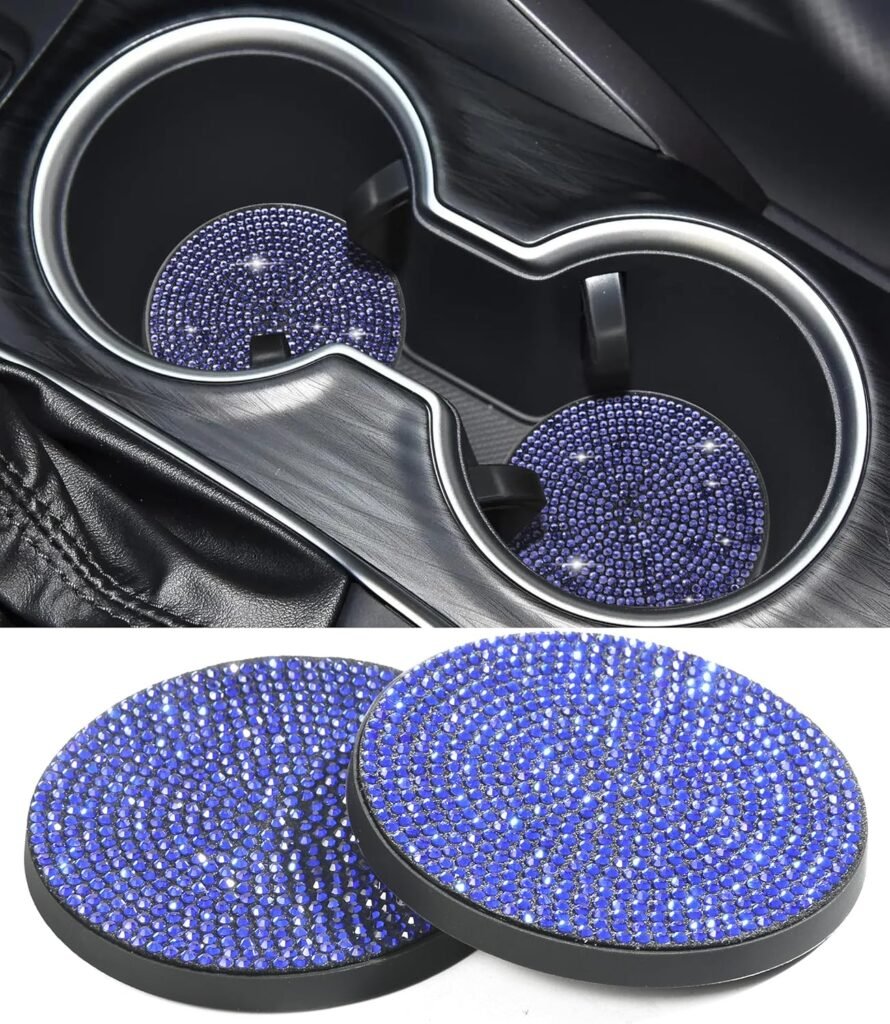 2PCS Car Coasters,Car Accessories for Women,Car Decor Car Coasters for Cup Holders,Car Accessories Bling Cup Holder Coaster,Anti Slip Insert Coasters,Interior Accessories for Women (Dark Blue)