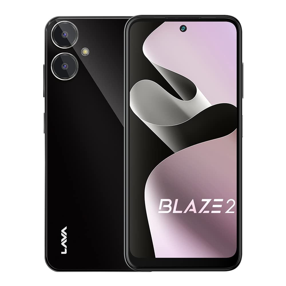 Lava Blaze 2 (6 GB RAM, UFS 2.2 128GB Storage) – Glass Black|18W Fast Charger|Side Fingerprint Sensor| 5000 mAh Battery| 6.5 inch(16.5cm) HD+ Punch Hole Display| Upto 11GB Expandable RAM