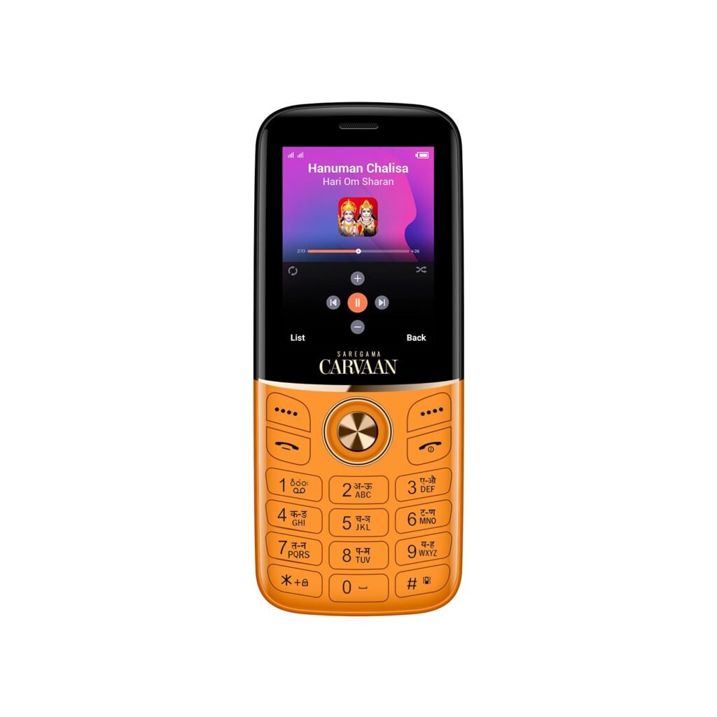 Carvaan Saregama Bhakti (Don Lite M23) – Keypad Mobile Phone – 351 Pre-Loaded Devotional Songs, Dual Sim, 2.4″ Display, 1400 mAh Battery, 600 MB Memory, FM, Camera with Flash | Iris Orange