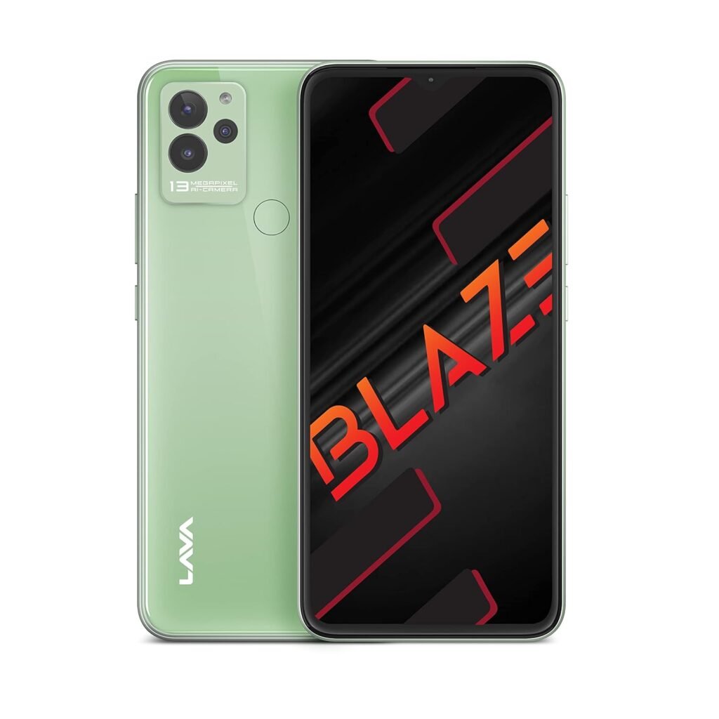 Lava Blaze (Glass Green, 3GB RAM, 64GB Storage)| Premium Glass Back Design| 13 MP AI Triple Camera |Fingerprint Sensor| 5000 mAh Battery| Upto 6GB Expandable RAM