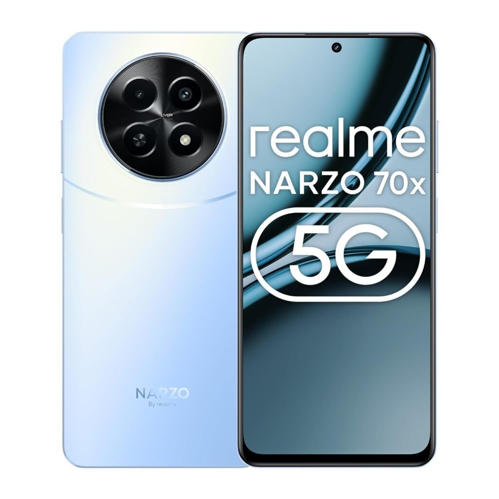 (Refurbished) realme NARZO 70x 5G (Ice Blue, 6GB RAM,128GB Storage)|120Hz Ultra Smooth Display|Dimensity 6100+ 6nm 5G|50MP AI Camera|45W Charger in The Box