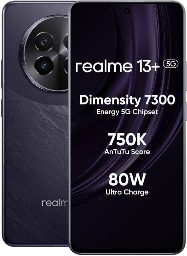 realme 13+ 5G (Dark Purple, 8GB RAM, 128GB Storage) | Expandable Upto 2TB | Up to 18GB Dynamic RAM | 50MP AI Dual Camera | 6.67″ AMOLED Display | 80W Ultra Charging DAK | Dimensity 7300E Processor